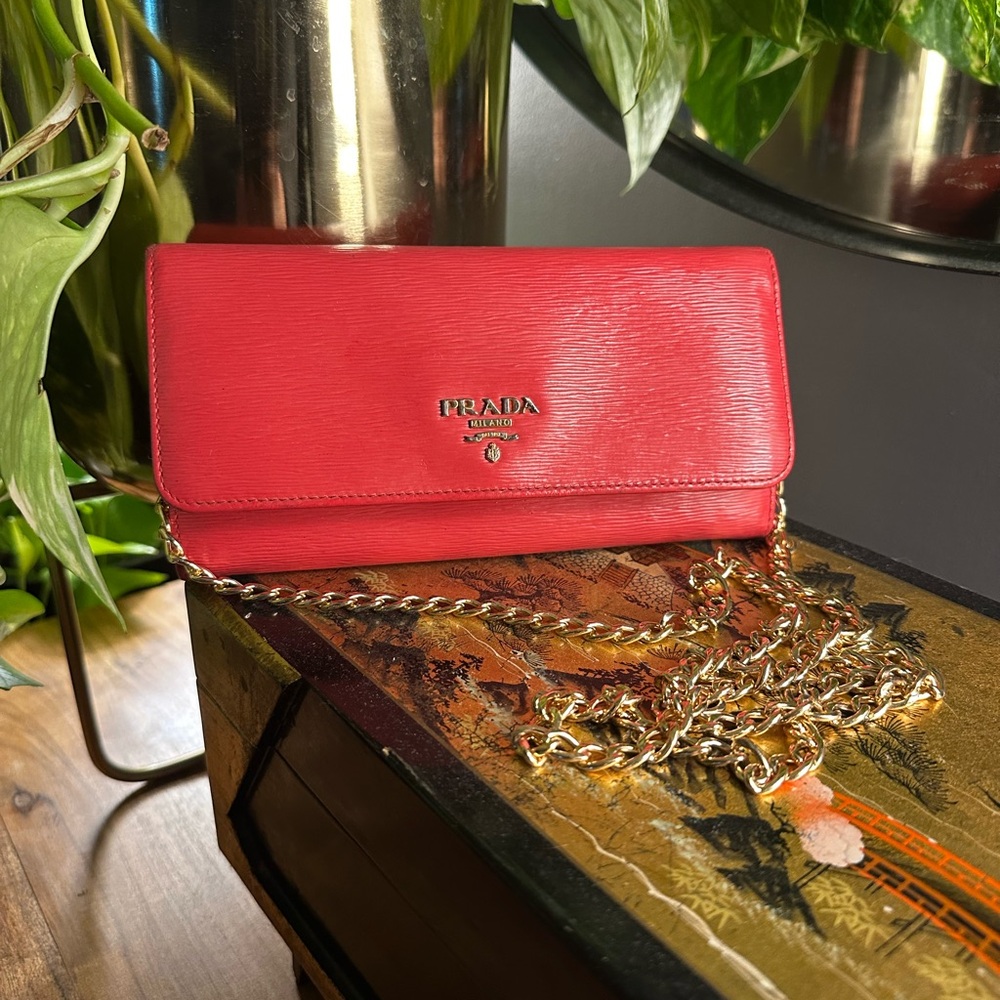 Prada Hot Pink Wallet/Purse + Certificate of Authenticity + Chain + Dust Bag!!